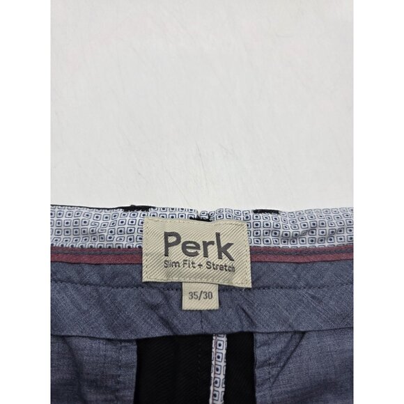 Perk Pants Mens 35x30 Black Slim Fit Stretch Casual Chino Trousers Modern - Picture 5 of 8
